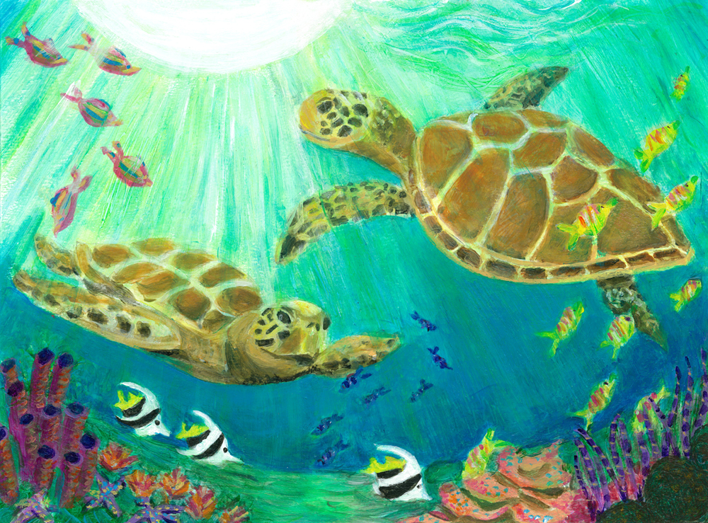 1000x739 Turtle Point Hawaii Heni's Happy Paintings - Painting Turtle