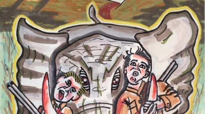 706x395 Jim Carrey Reveals Painting Showing Trump Sons Impaled By Elephant - Painting Tusk