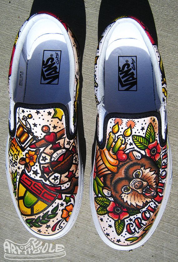 570x839 Vintage Tattoo Themed Custom Hand Painted Vans By Artofthesole - Painting Vans