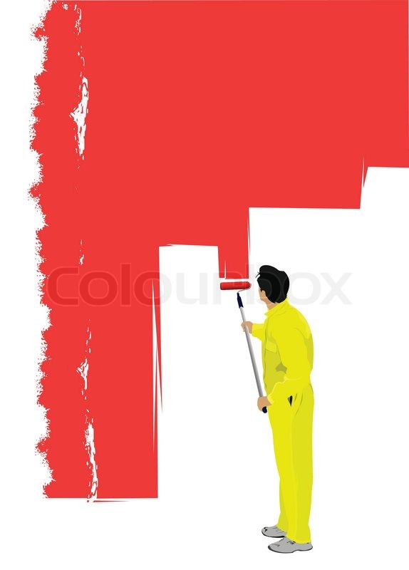 574x800 Man Paints The Wall Brush Vector Illustration Stock Vector - Painting Vector