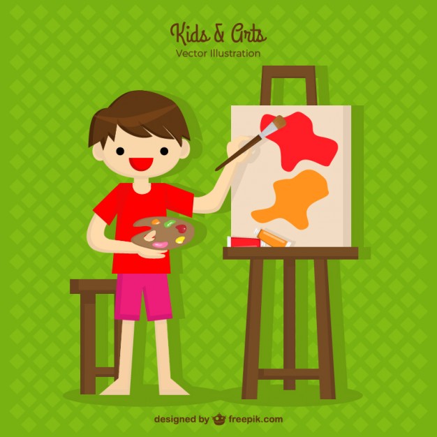 626x626 Happy Child Painting Vector Premium Download - Painting Vector