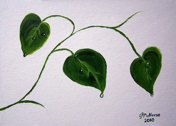 570x411 Philodendron With Dew. Acrylic Painting. Art - Painting Vines
