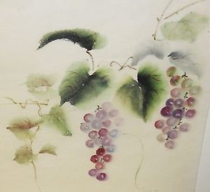 300x274 Masuko Nakafuji Japanese Grape Vines Original Watercolor On Rice - Painting Vines