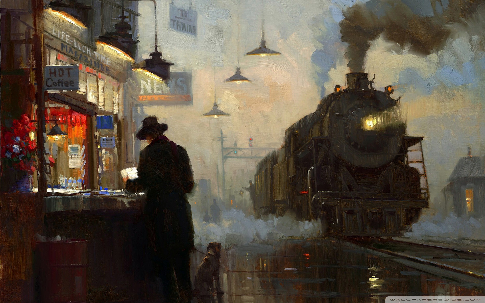 1920x1200 Train Station Painting 4k Hd Desktop Wallpaper For 4k Ultra Hd - Painting Wallpaper