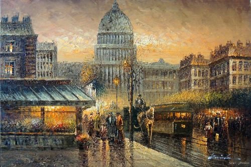 500x333 Washington Dc City Sunset 1800's Capitol Streetcar Shoppers Large - Painting Washington Dc