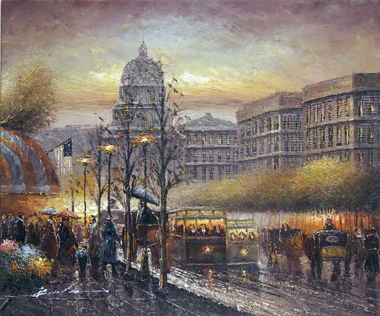 750x624 Washington Dc Sunset 1900's Street Scene Oil Painting In Painting - Painting Washington Dc