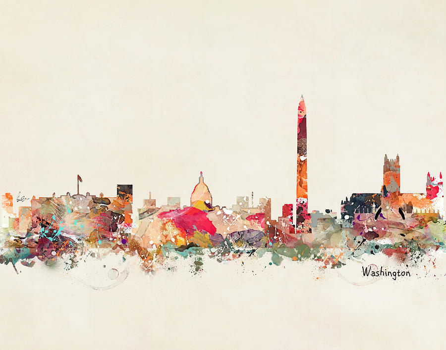 900x707 Washington Dc Skyline Painting By Bleu Bri - Painting Washington Dc