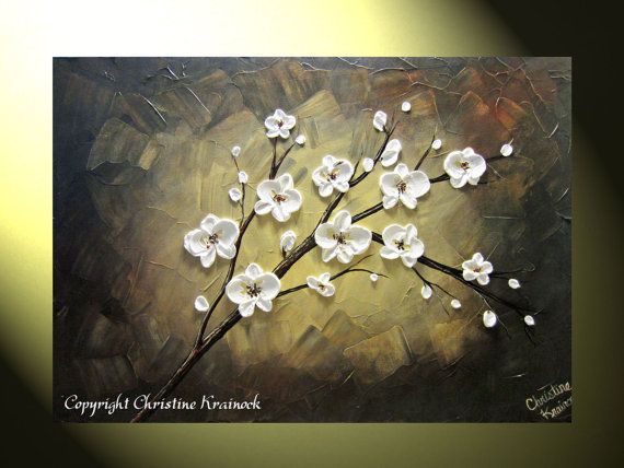 570x428 Original Abstract Textured Painting, White Flowers Painting - Painting White Flowers