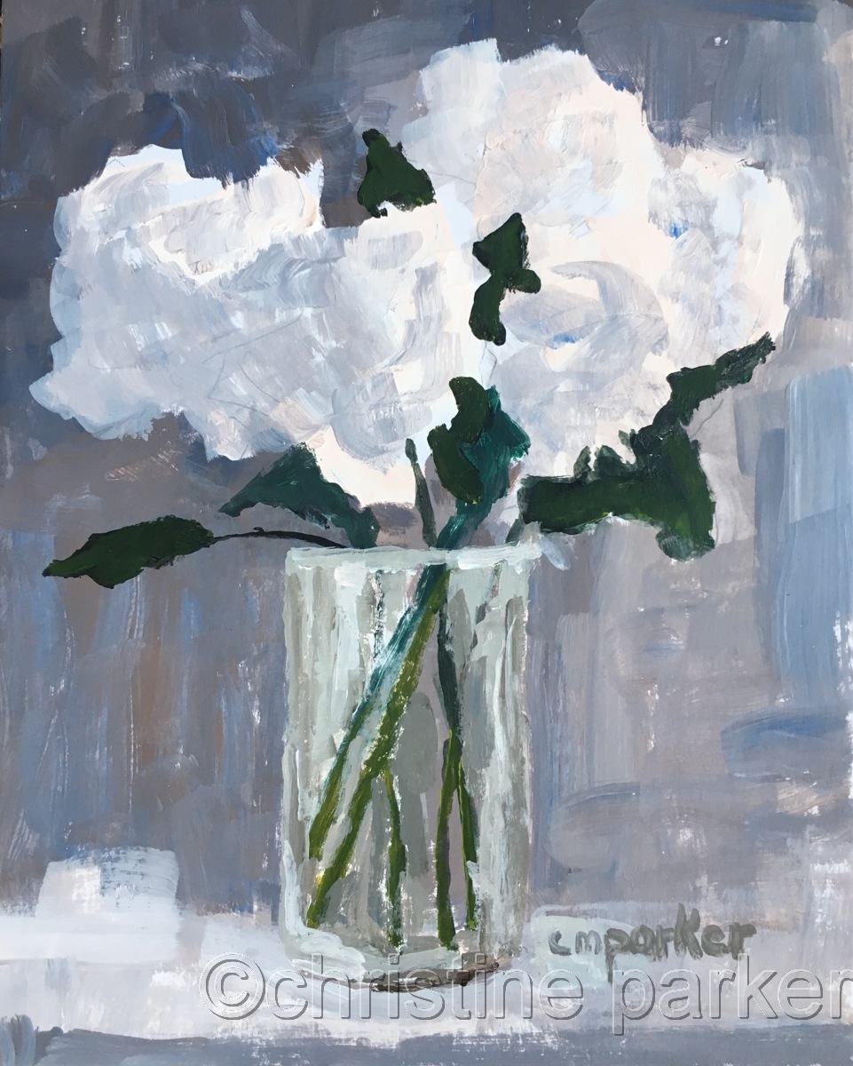 961x1200 Painting White Flowers (Original Art By Christine Parker) - Painting White Flowers