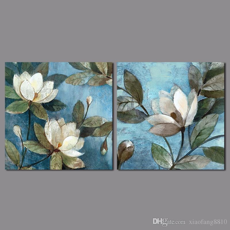 800x800 2018 Flower Picture Decoration Blue Canvas Painting White Flowers - Painting White Flowers