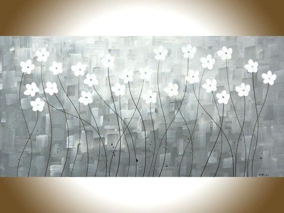 570x428 Black And White Flower Painting Large Wall Art Black White Wall - Painting White Flowers