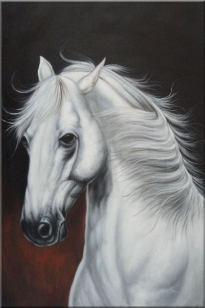 408x612 Framed White Horse With Long Manes In Brown Background Oil - Painting White Horse