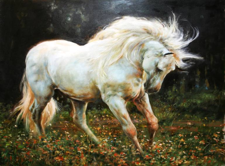 770x570 Saatchirt White Horse Painting By H - Painting White Horse
