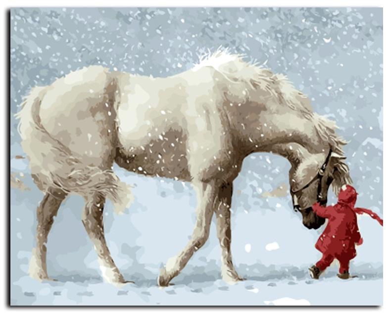 780x634 White Horse And Little Red Painting By Numbers Jenra Store - Painting White Horse
