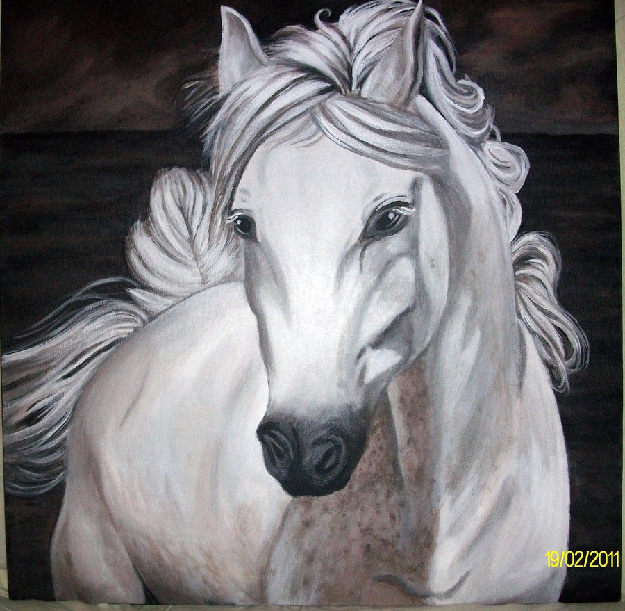 900x879 White Horse By Yuriia - Painting White Horse
