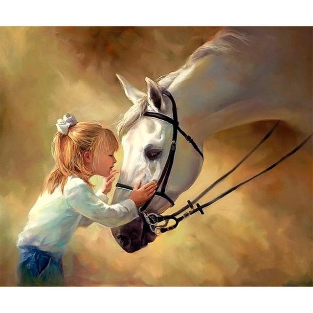 640x640 5d Diamond Painting Girl And The White Horse Kit Bonanza Marketplace - Painting White Horse