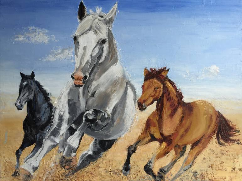 770x576 Saatchi Art Wild Horses Painting By Kanchan Mehendale - Painting Wild Horses