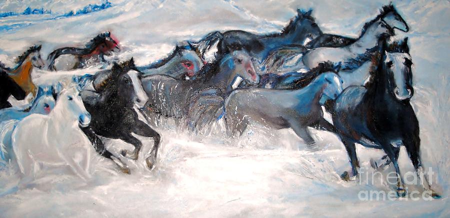 900x437 Wild Wild Horses Painting By Helena Bebirian - Painting Wild Horses