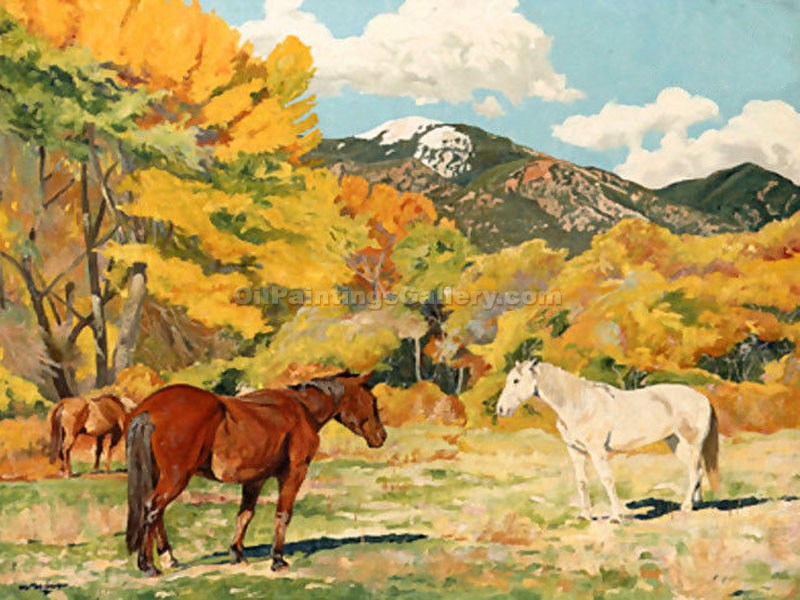 800x600 Cottonwood And Wild Horses By Walter Ufer (Painting Id La 2465 Ka) - Painting Wild Horses