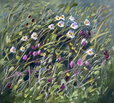 450x409 Meadow Flowers Blown By The Wind Painted In Oil - Painting Wind