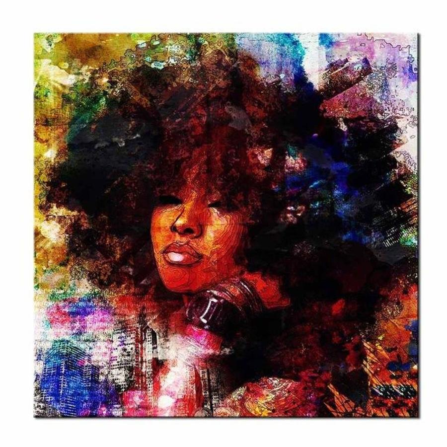 900x900 Graffiti Street Art Afro Hair Woman Banksy Follow Your Dream - Painting With Afro