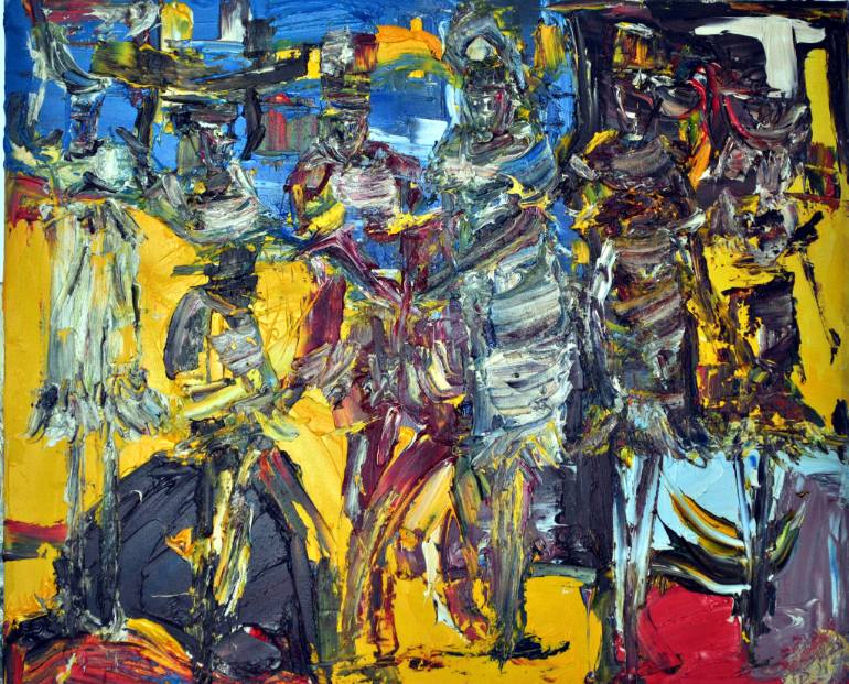 770x621 Saatchi Art Afro Figures Painting By Bob Usoroh - Painting With Afro