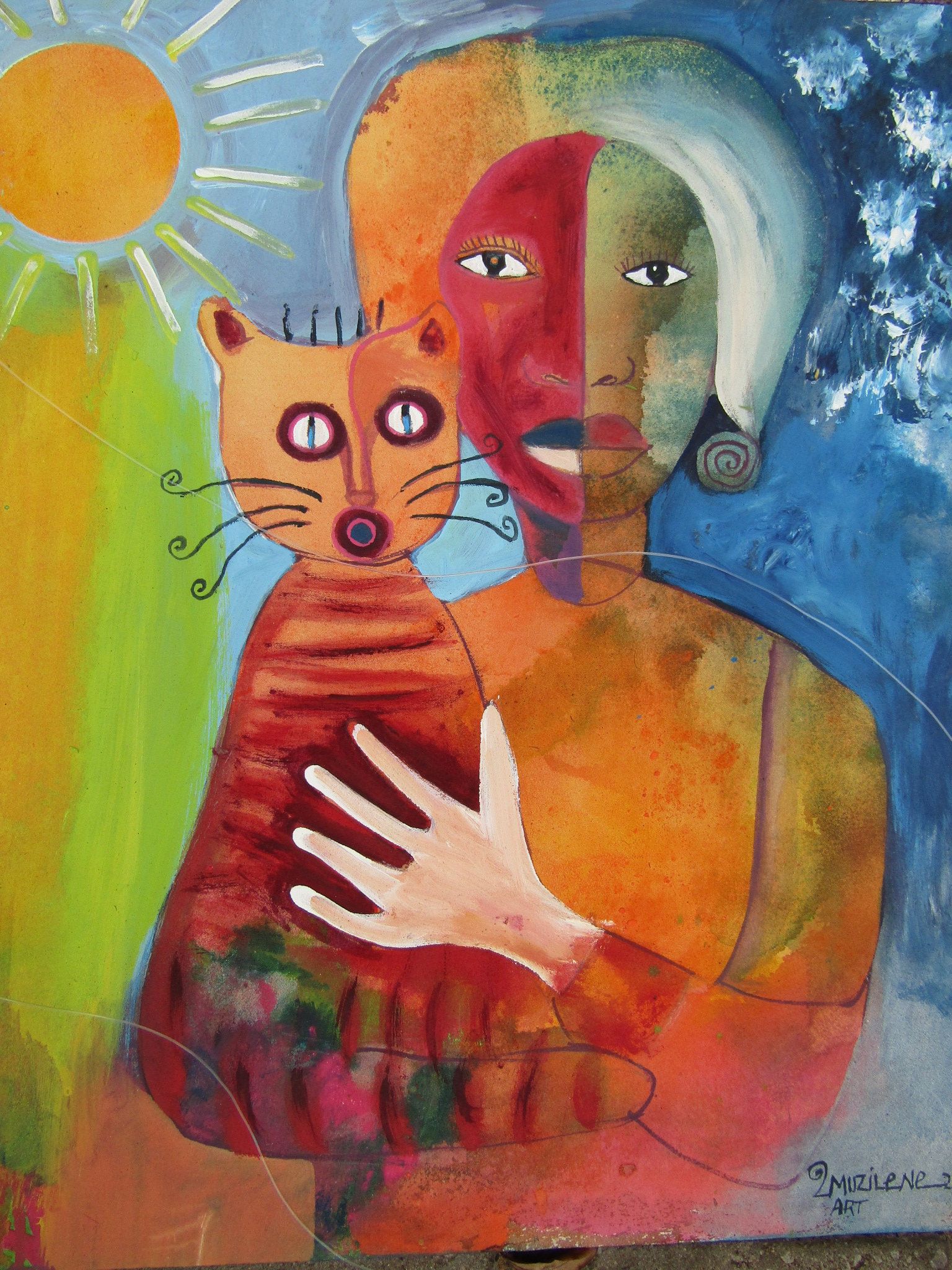 1536x2048 African Painting,the Woman And Cat Painting,african Oil Painting - Painting With Afro