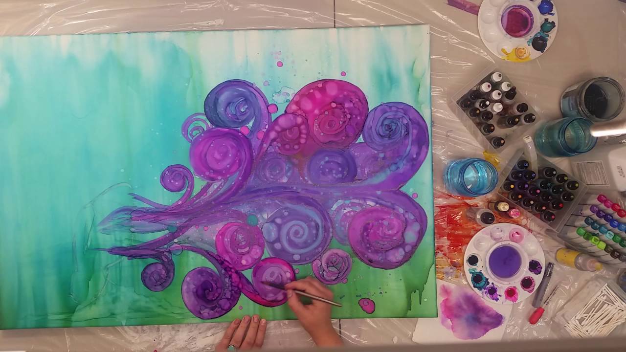 1280x720 Time Lapse Painting With Alcohol Inks On Canvas. Progress On My - Painting With Alcohol Inks On Canvas