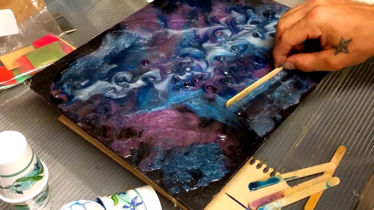 1280x720 Resin Painting On Black Canvas With Crystals Part 1 - Painting With Crystals