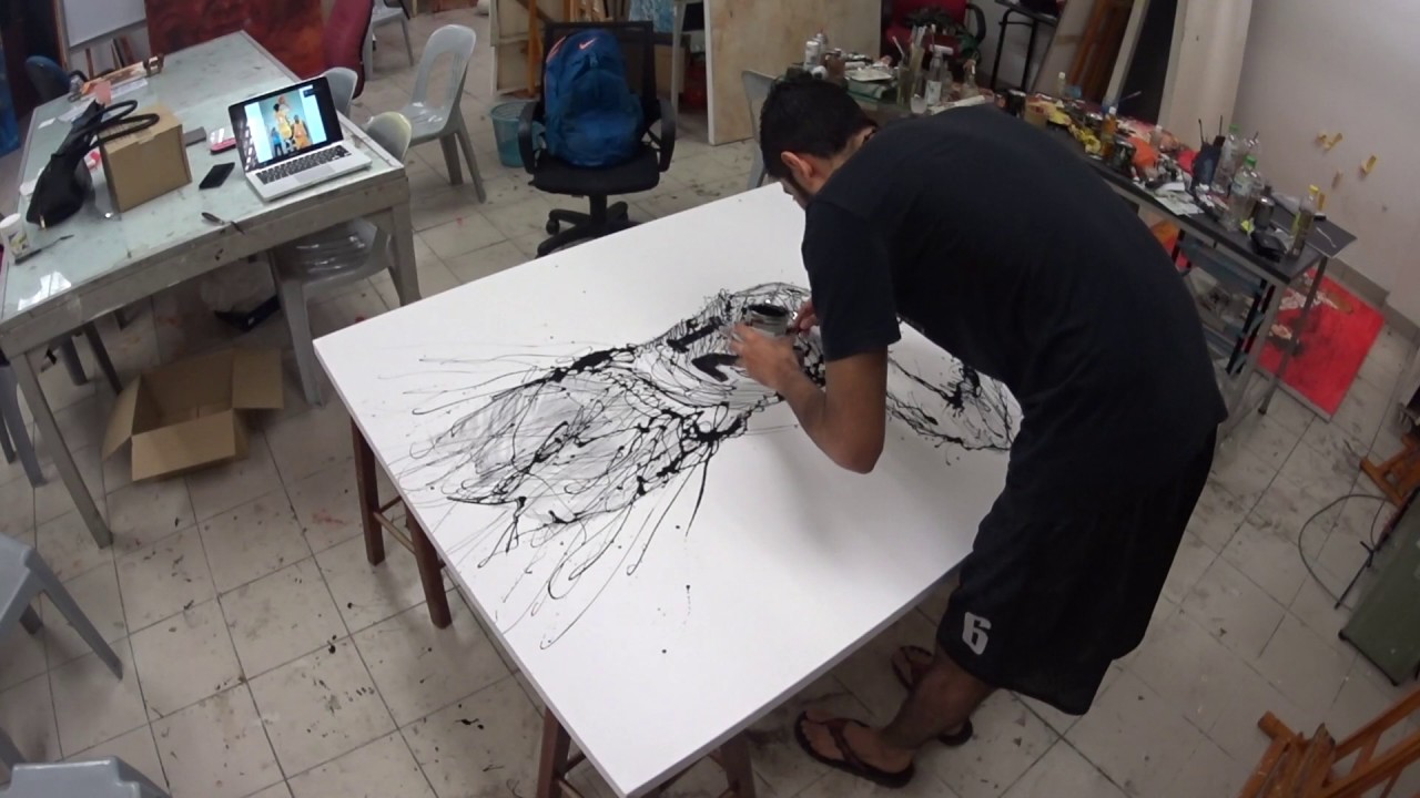 1280x720 Painting Basketball Player (Enamel Paint Dripping On Canvas) - Painting With Enamel On Canvas