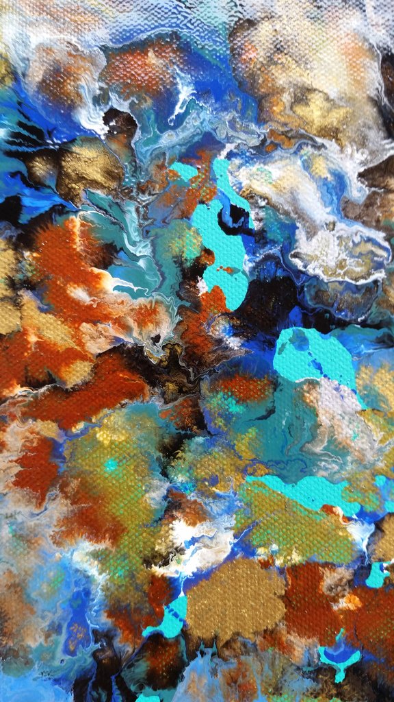 576x1024 Fluid Ocean, Original Abstract Painting Alexandra Romano Art - Painting With Enamel On Canvas