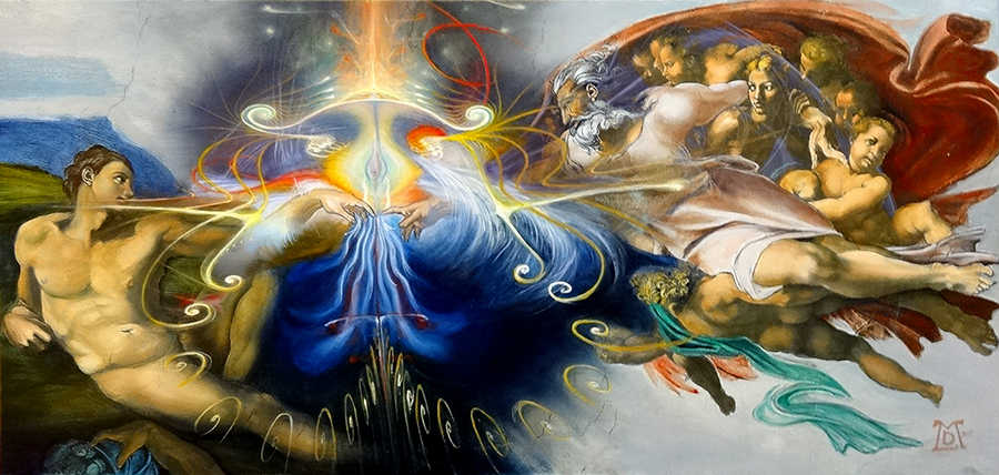 900x428 Louis Markoya Surreal And Nuclear Mystical Art Creation Of Adam - Painting With God And Adam
