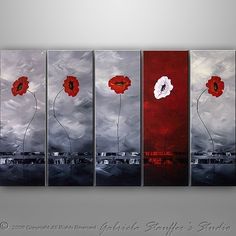 236x236 Black White Red Landscape Original Artwork Canvas Wall Art - Painting With Red