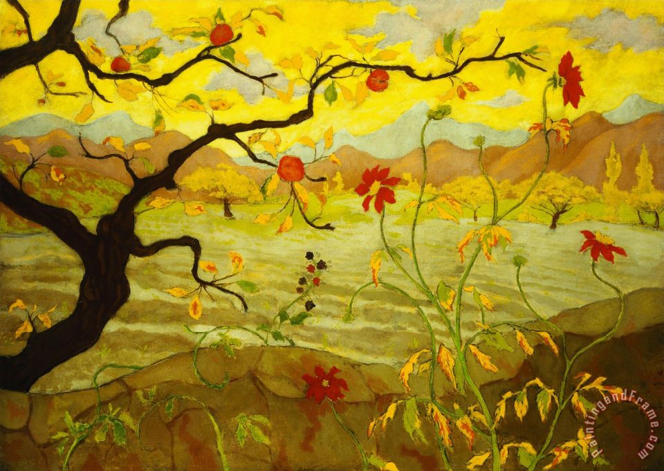 960x681 Paul Ranson Apple Tree With Red Fruit Painting - Painting With Red