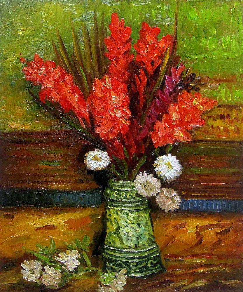 833x1000 Vase With Red Gladioli - Painting With Red