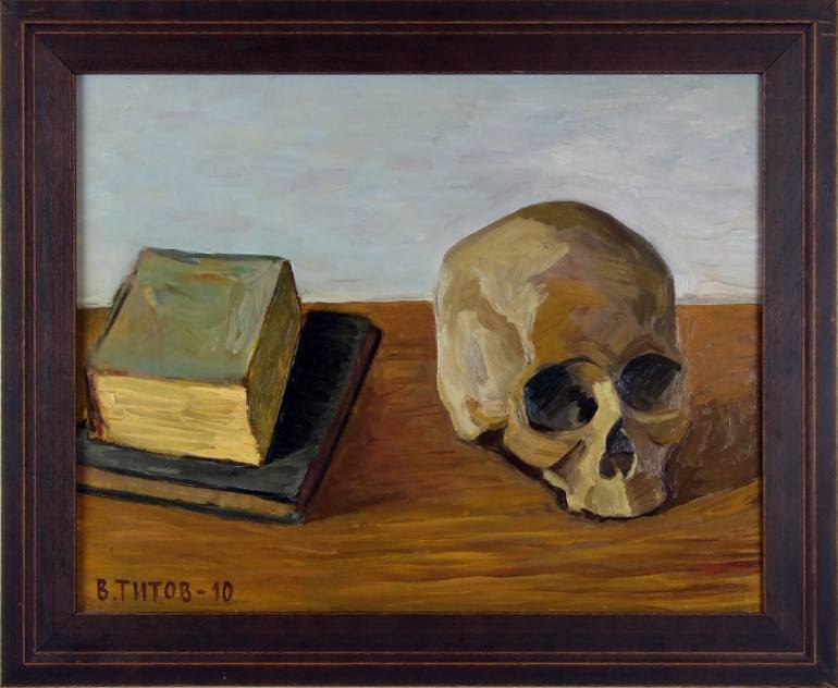770x632 Saatchi Art Still Life With Skull And Books Painting By - Painting With Skull