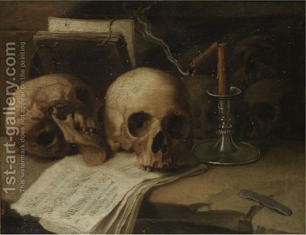 600x461 A Vanitas Still Life With Skulls, An Extinguished Candle - Painting With Skull
