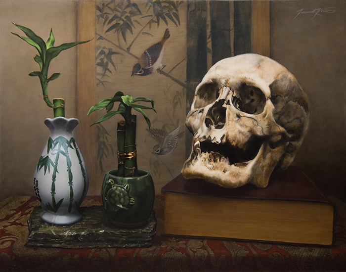 700x550 Skull And Bamboo - Painting With Skull