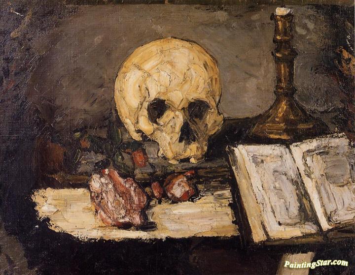720x559 Still Life With Skull And Candlestick Artwork By Paul Cezanne Oil - Painting With Skull