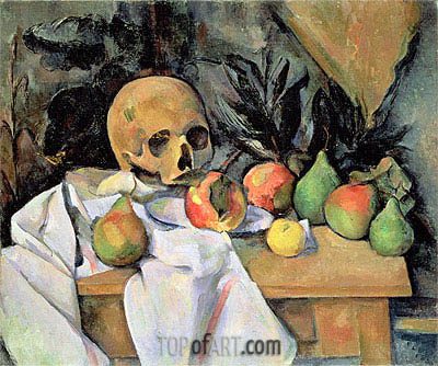 400x334 Still Life With Skull Cezanne Painting Reproduction 694 Topofart - Painting With Skull