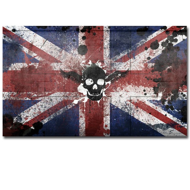 640x640 Unframed Canvas Print Retro Vintage Uk Flag Painting With Skull - Painting With Skull