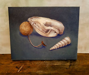 300x254 Contemporary Art, Original Oil Painting With Skull, Shell, Dark - Painting With Skull