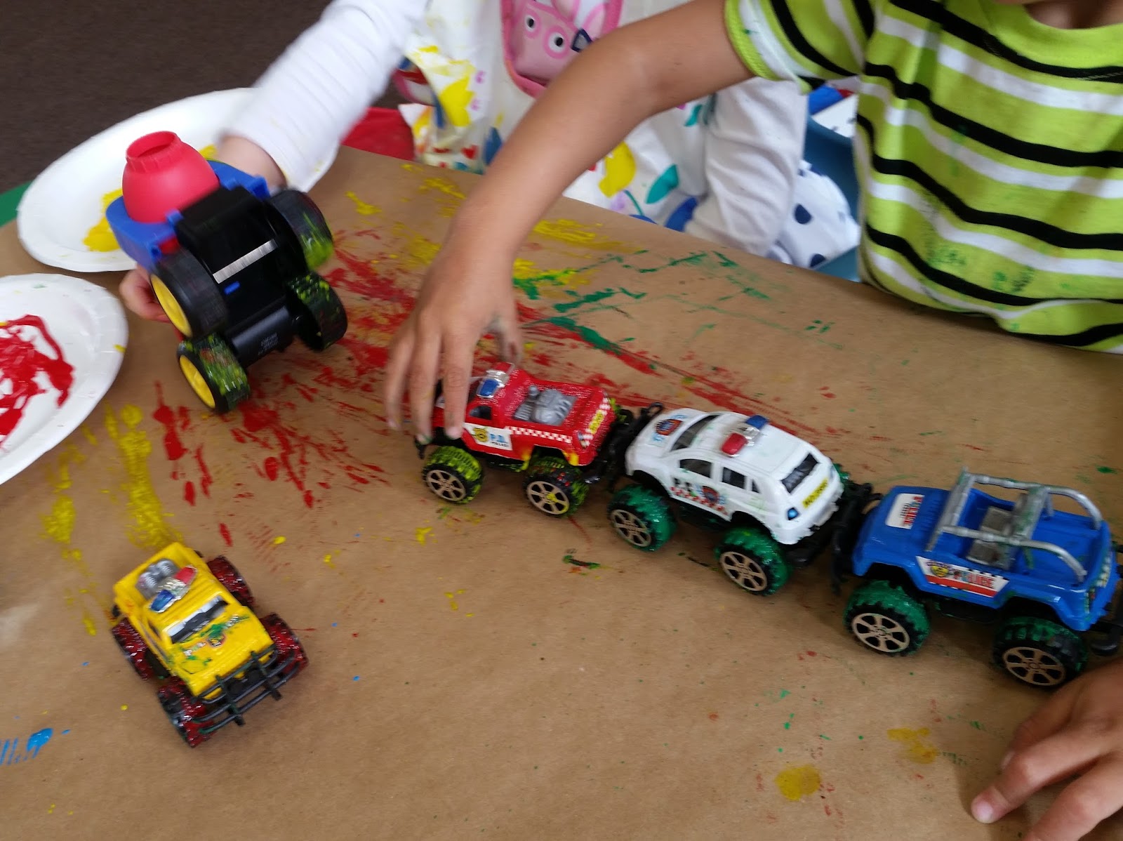 1600x1198 Painting With Cars Amp Discovery Bottles Choices For Children - Painting With Toy Cars