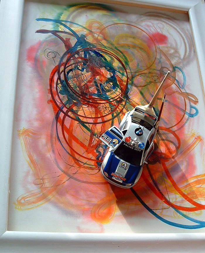 700x863 Painting With Toy Cars Process Here's A Police Car - Painting With Toy Cars