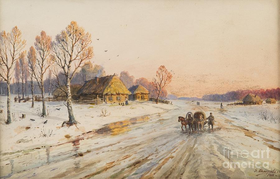 900x574 Winter Scene With Troika Painting By Motionage Designs - Painting With Troika