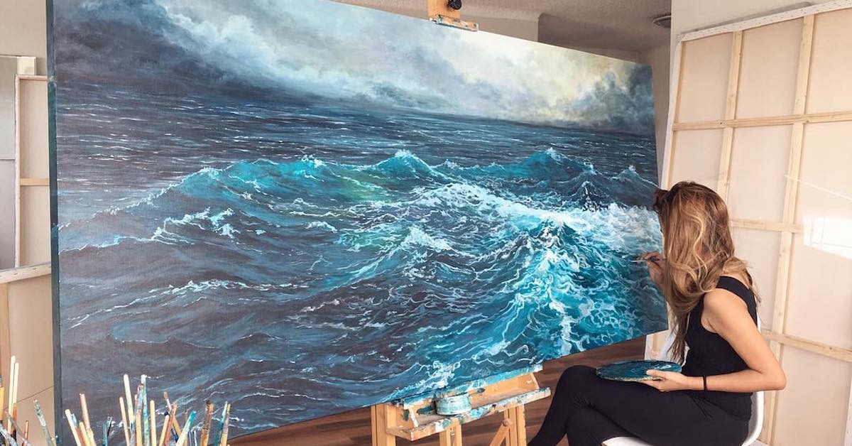 1200x628 Paintings Of Waves By Vanessa Mae Capture Motion Of The Splashing Sea - Painting With Waves