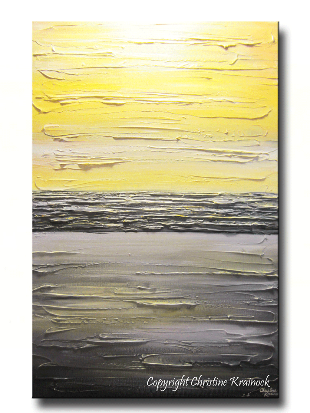 1024x1365 Original Art Abstract Painting Yellow Grey Modern Textured Coastal - Painting With Yellow