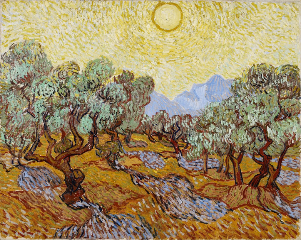 1024x818 Olive Trees With Yellow Sky And Sun Vincent - Painting With Yellow