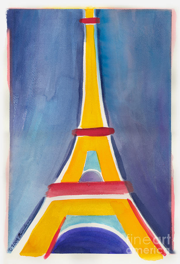 615x900 Eiffel Tower Paris France Yellow Red And Aqua Blue Painting By - Painting With Yellow