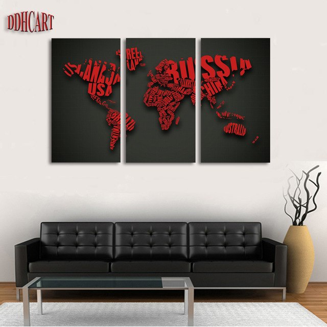 640x640 3 Piece Large Hd Wall Paintings Picture Words Map Decorative - Painting Words On Canvas